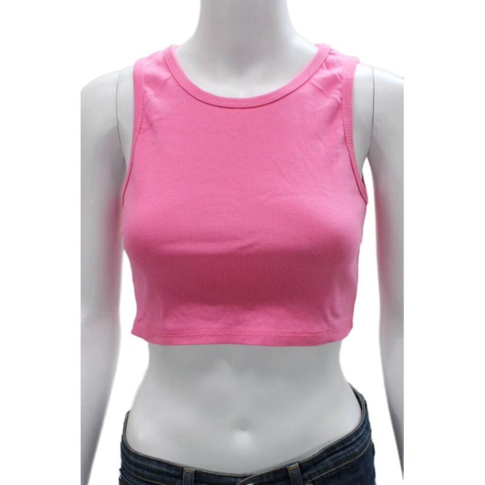 Free For Humanity Women Cropped Sleeveless Tank Pink Round Neck Size S